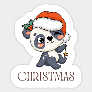 Christmas Panda Winking Celebration Sticker